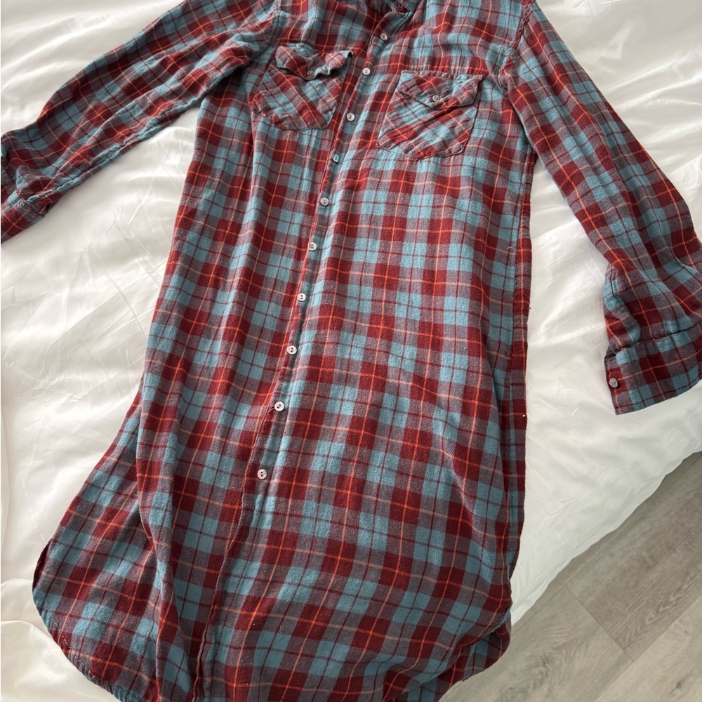 Natural Life Teal and Rust Plaid Shirt